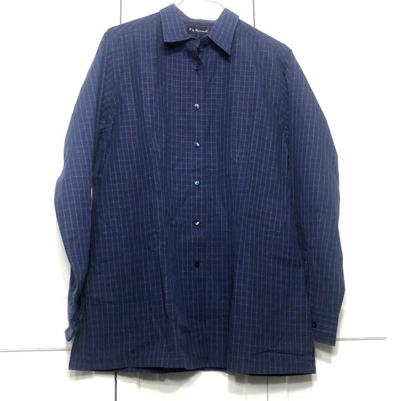 Vintage F. by Faconnable 100% Cotton Plaid Button Down Long Sleeve Large Blue - Picture 1 of 6